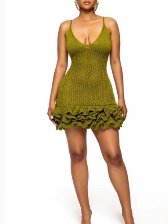 Hanifa Dresses & Skirts - Hanifa Olive Green Ruffled Knit Mini Dress